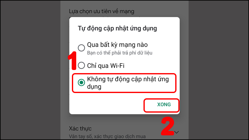 Chọn Không tự động